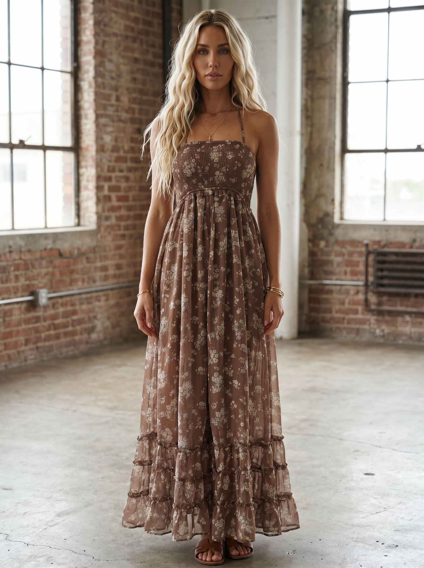 Floral Strappy Back Maxi Dress