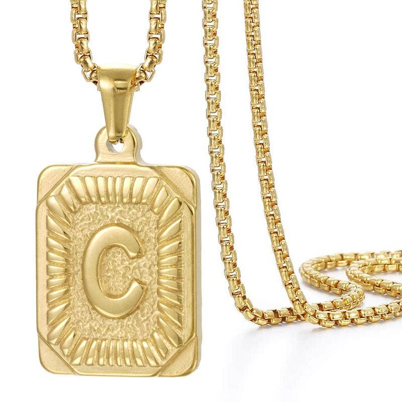 18K Gold Plated Stainless Steel Rectangle Initial Necklace
