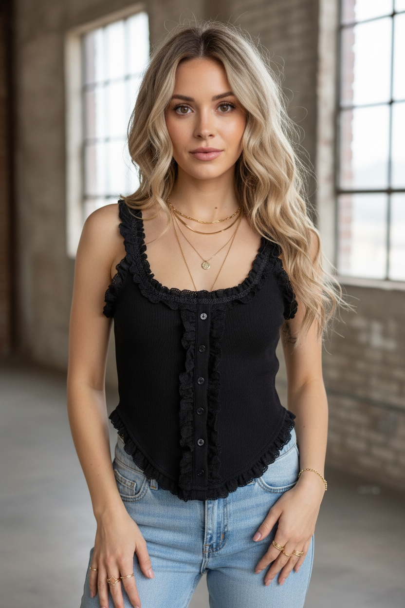 PREORDER - Ruffle Trim Tank