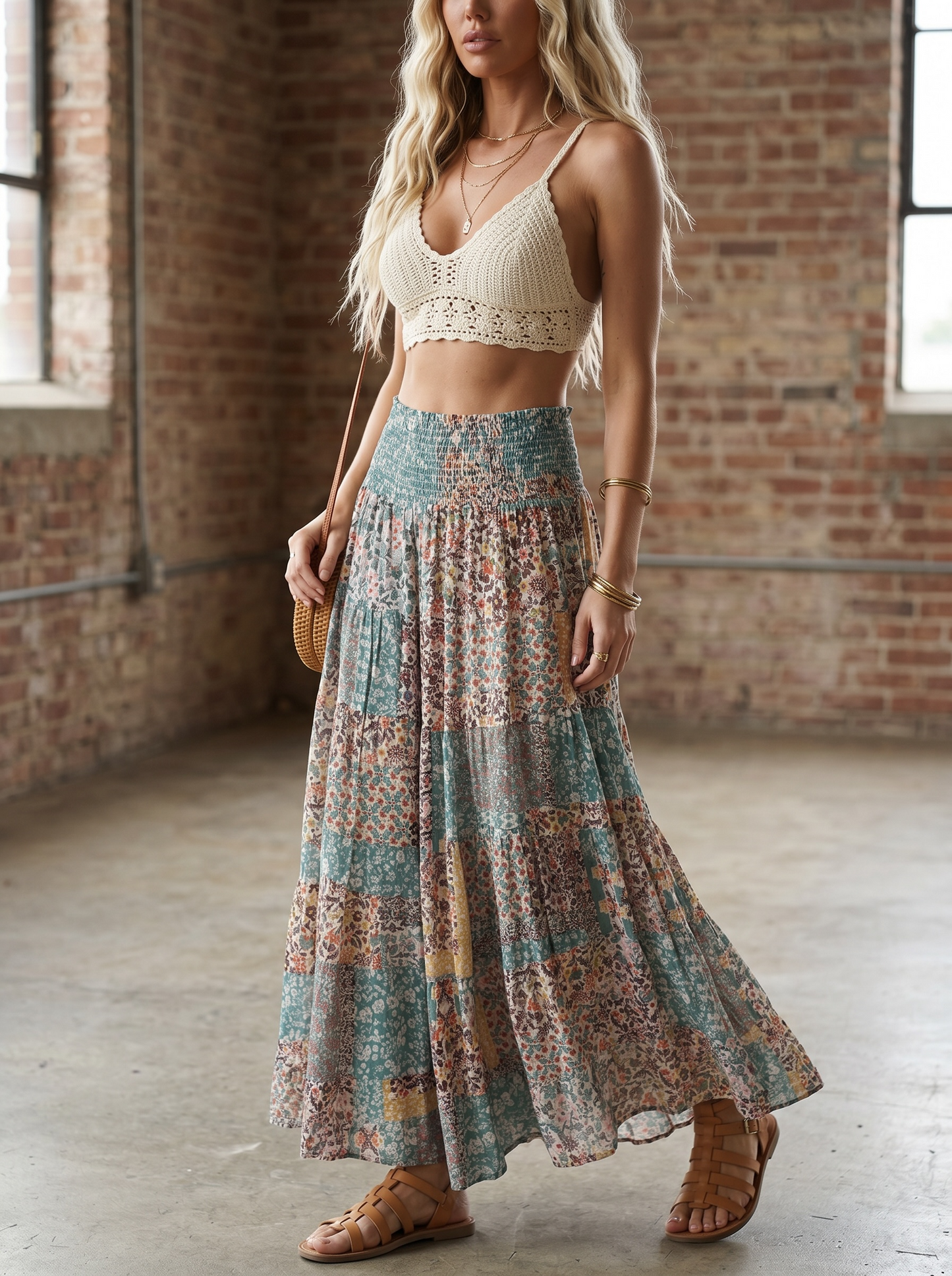 Angie Patchwork Print Maxi Skirt