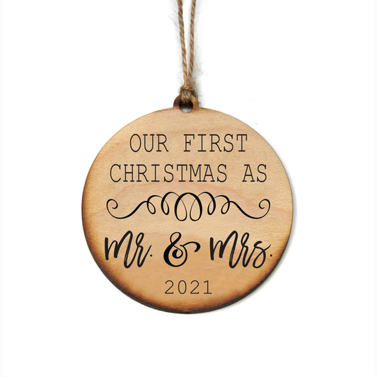 Mr and Mrs Wood Ornament Current Year
