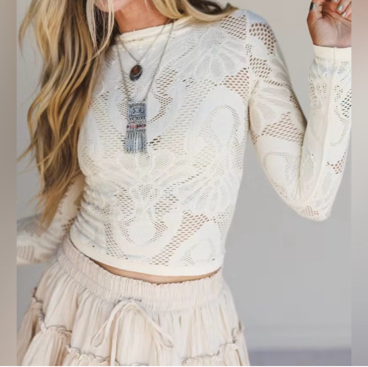 Knit Seamless Jacquard Mock Neck Long Sleeve Top