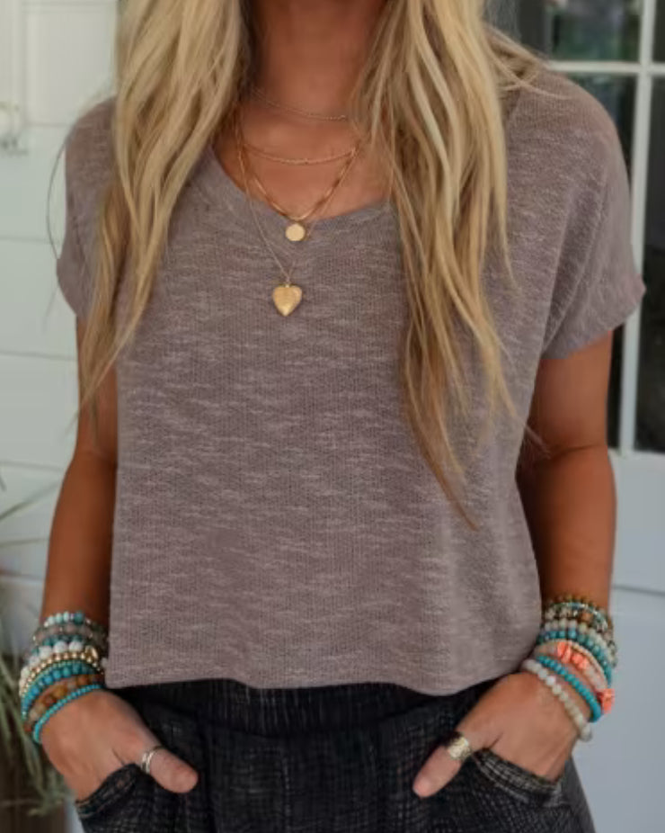 V-Neck Slub Hacci Crop Tee