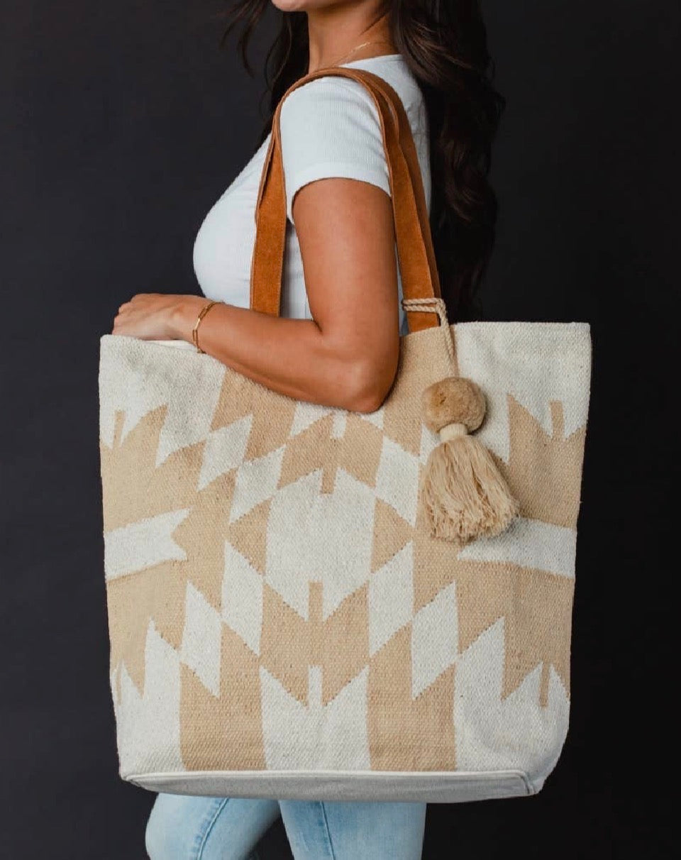Cream & Tan Aztec Tote