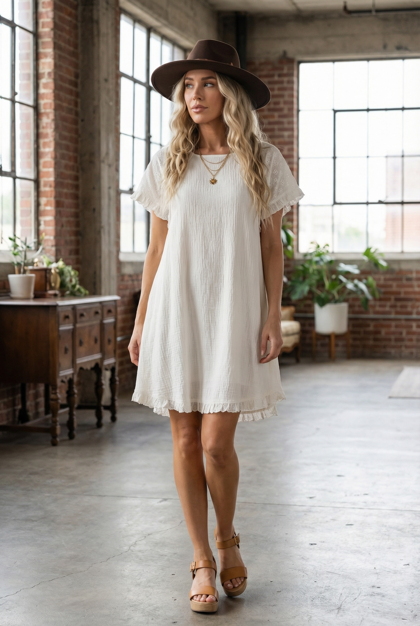 Umgee Eyelet Cotton Gauze Dress