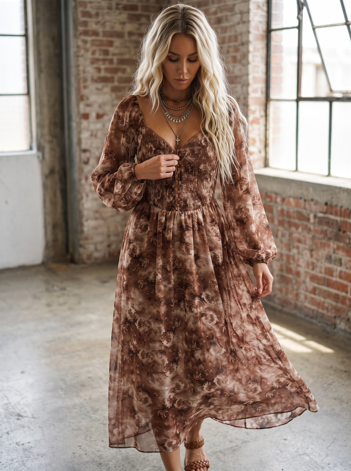 Promesa Floral Smocked Sweetheart Midi Dress