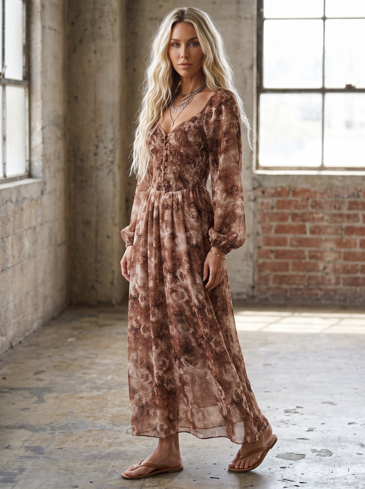 Promesa Floral Smocked Sweetheart Midi Dress