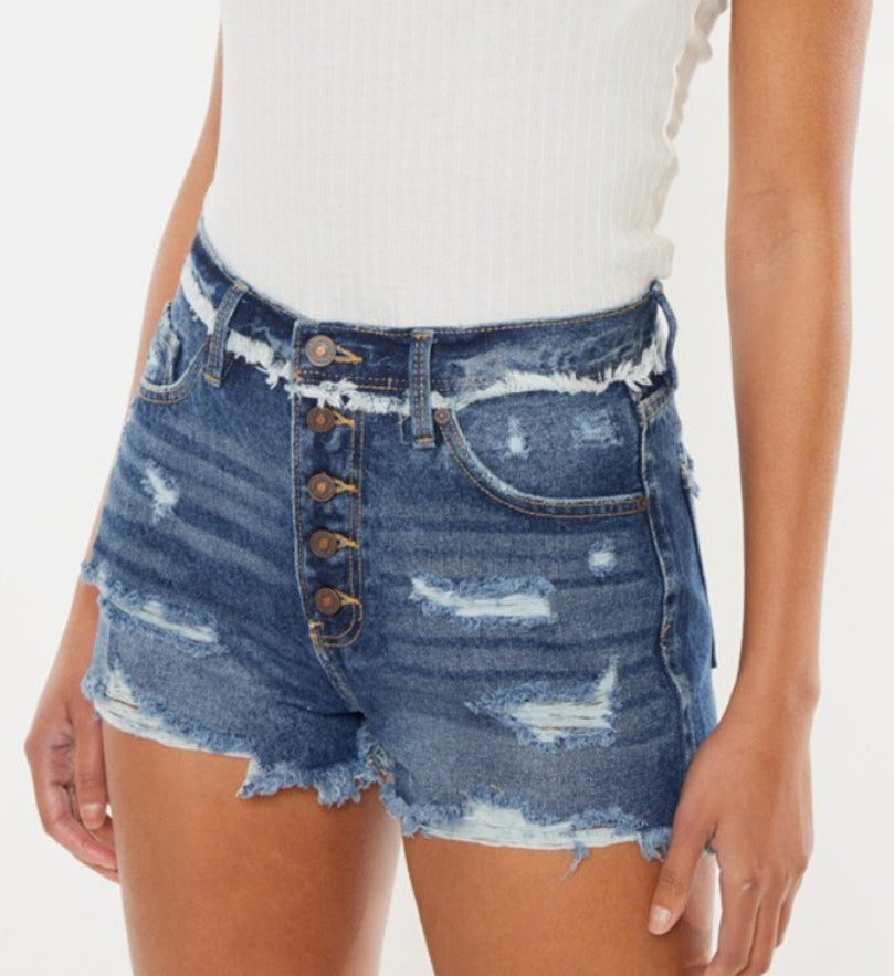 Kancan Distressed Button Fly Denim Shorts