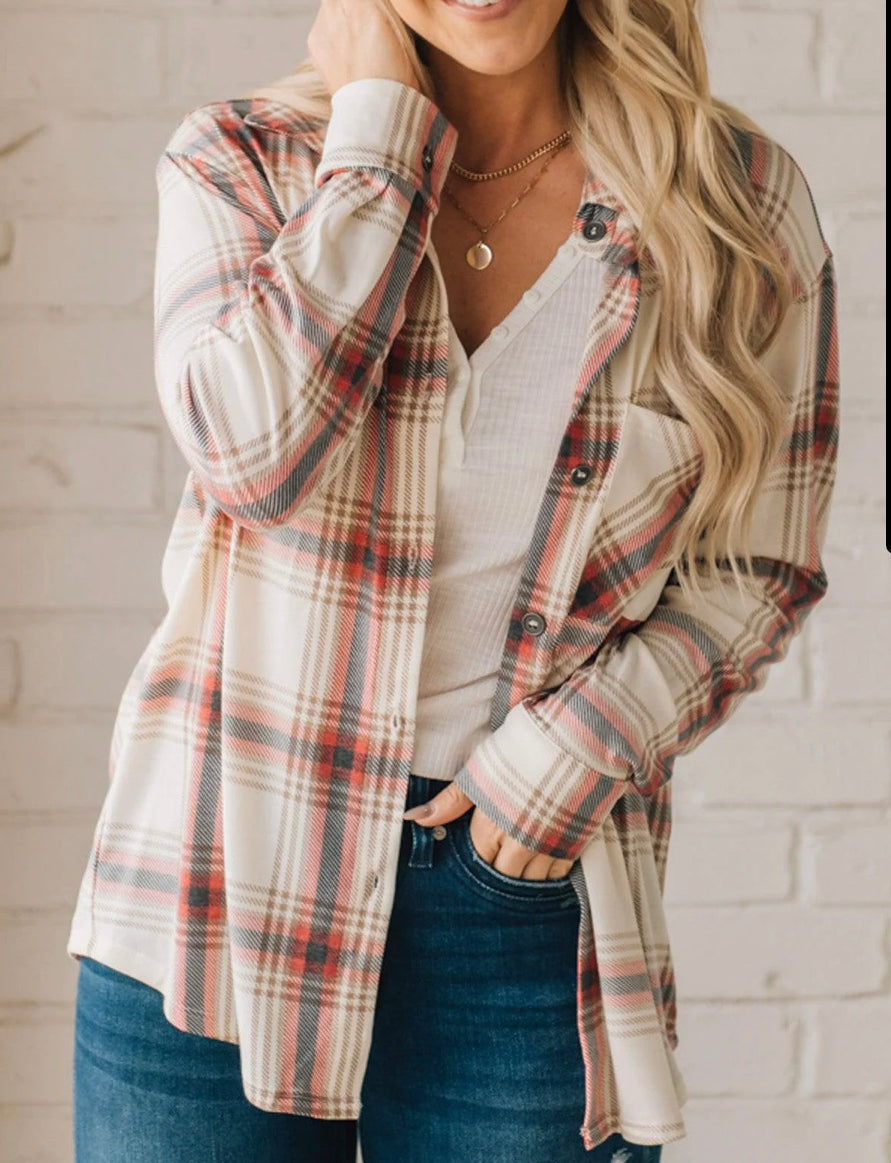 Plaid Shacket With Front Pocket