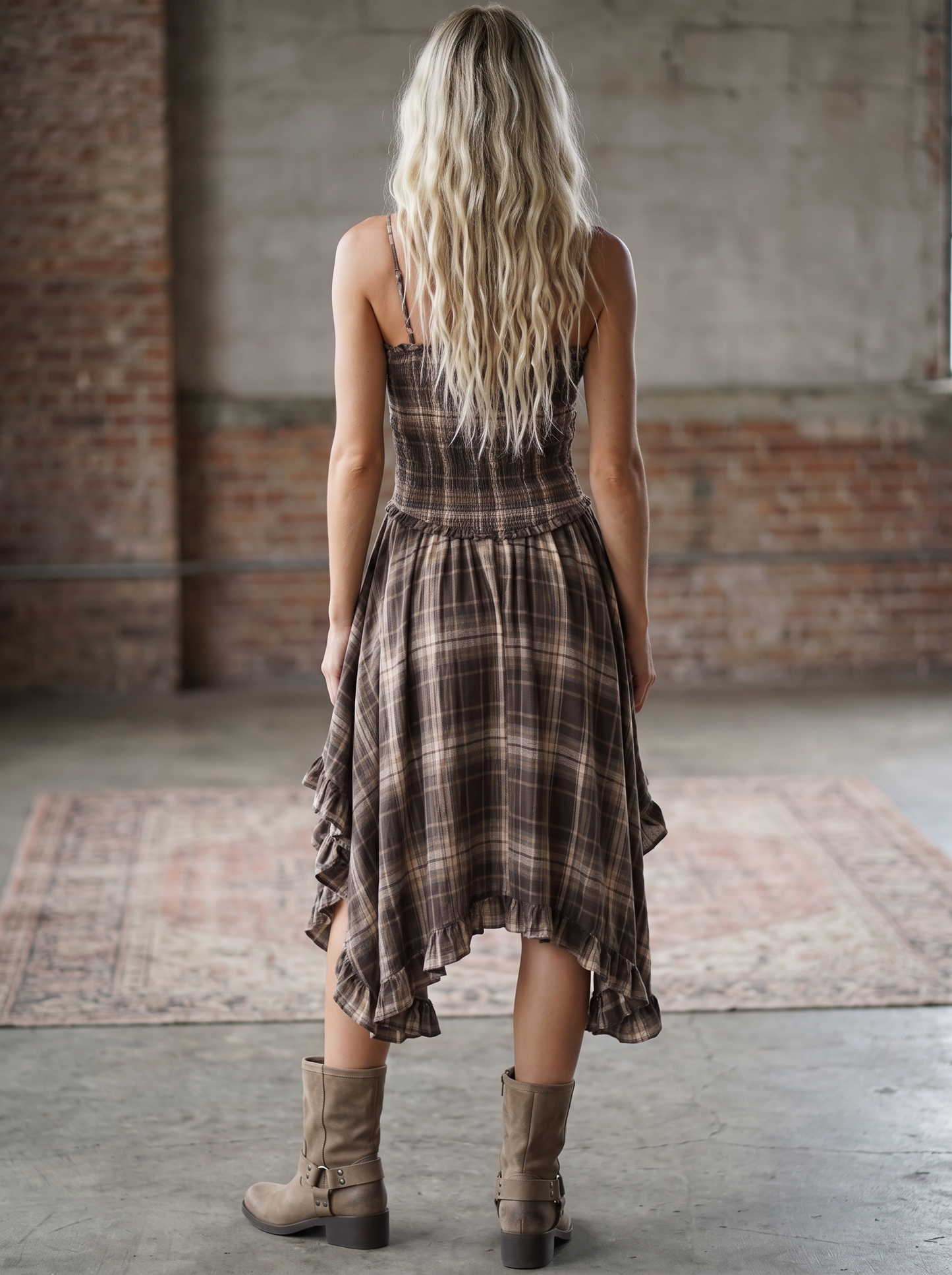 Plaid Smocked Midi Dress