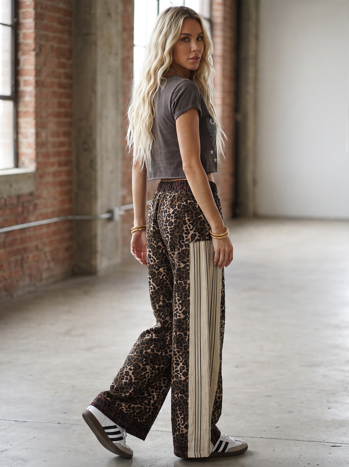 POL Leopard Print Wide Leg Pant