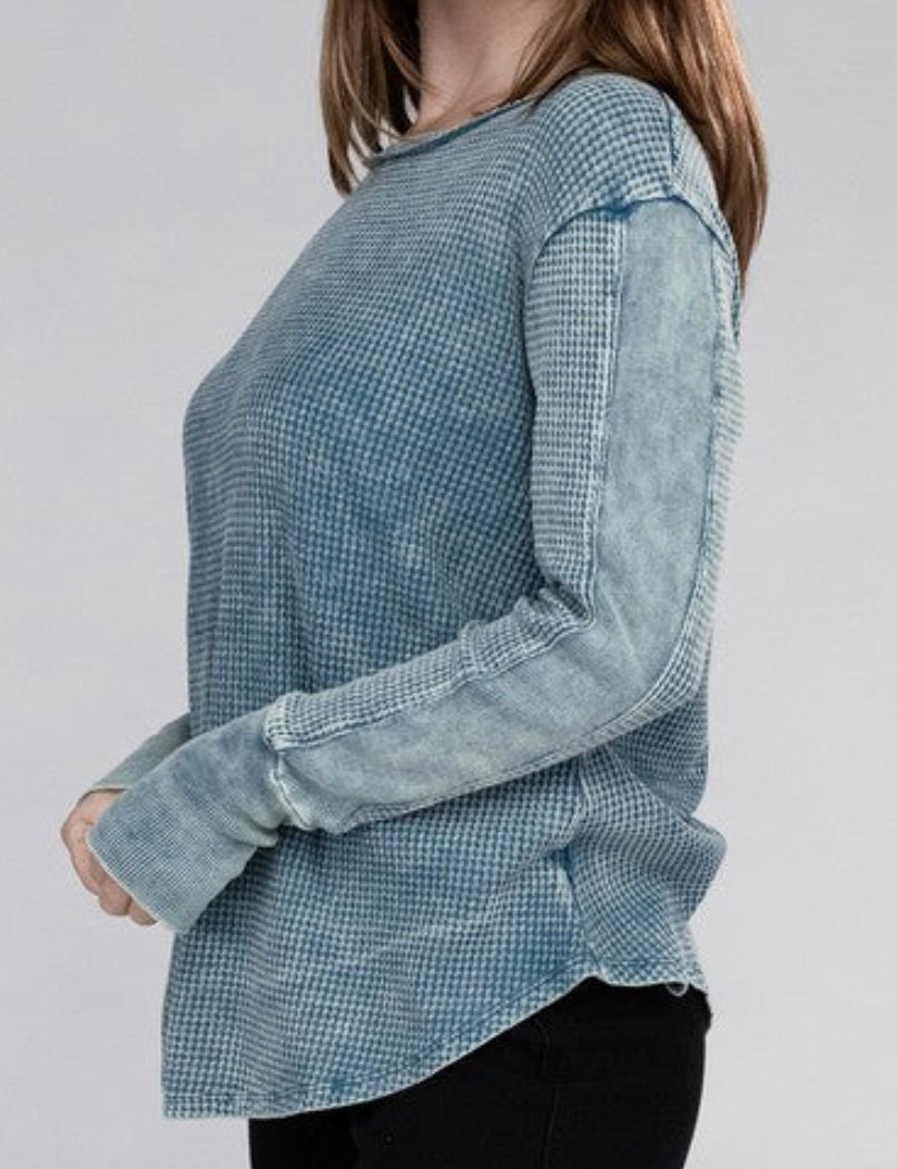 Washed Baby Waffle Long Sleeve Top