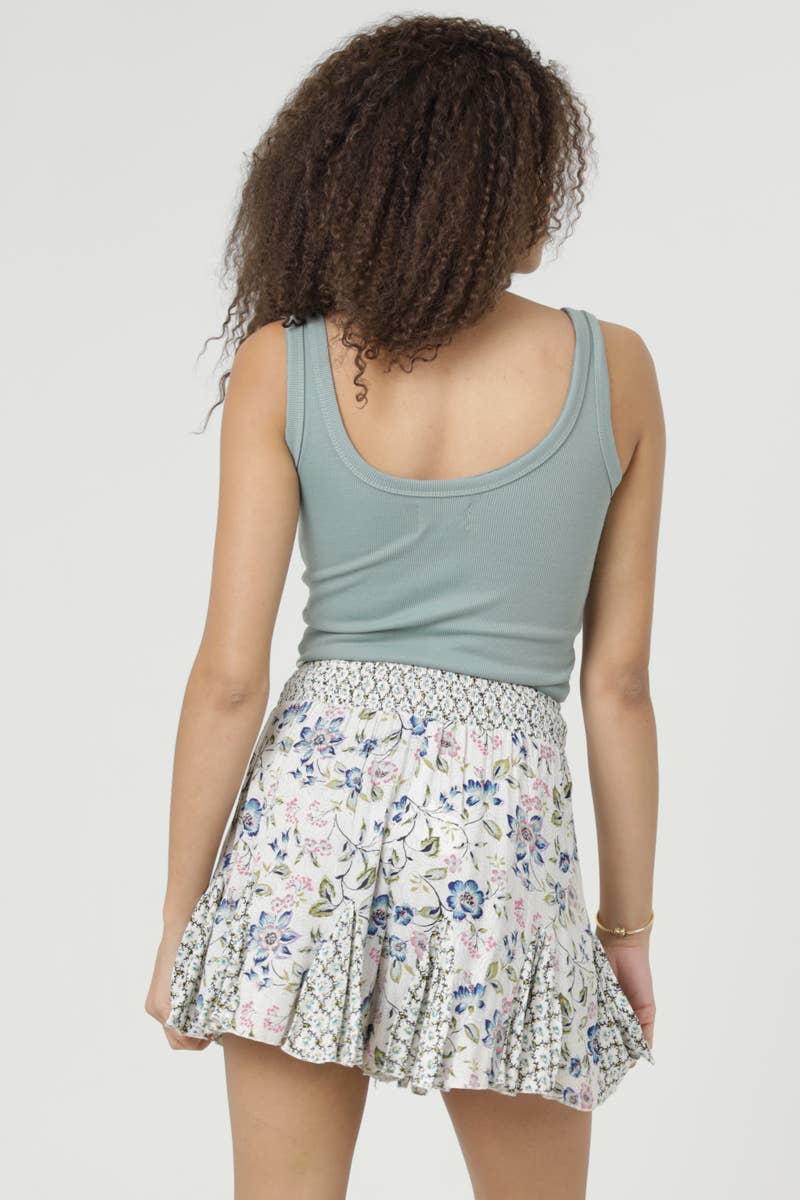 BS909-A980-A981 TWIN PRINT GODET SHORTS WITH ELASTIC WAIST