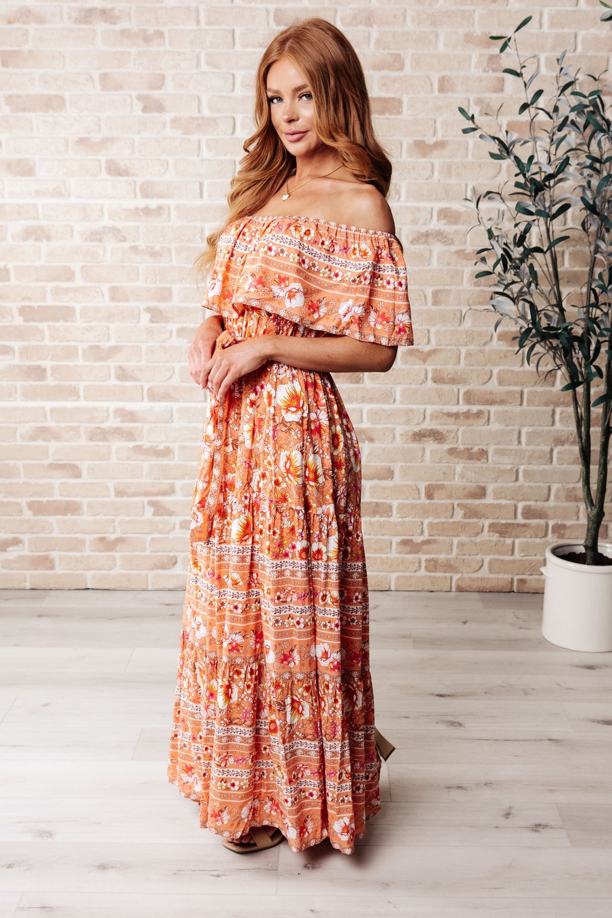 HYFVE Floral Off-Shoulder Tie Front Maxi Dress