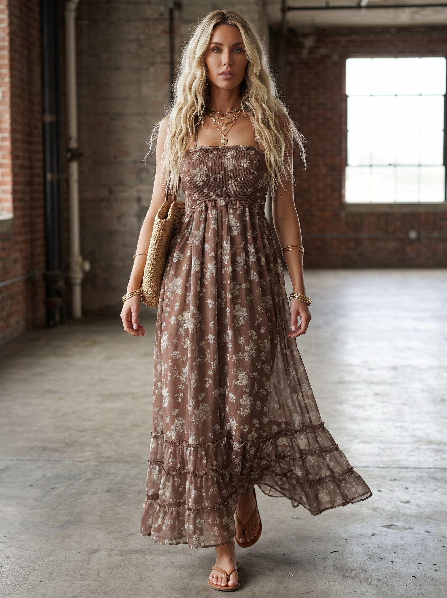 Floral Strappy Back Maxi Dress