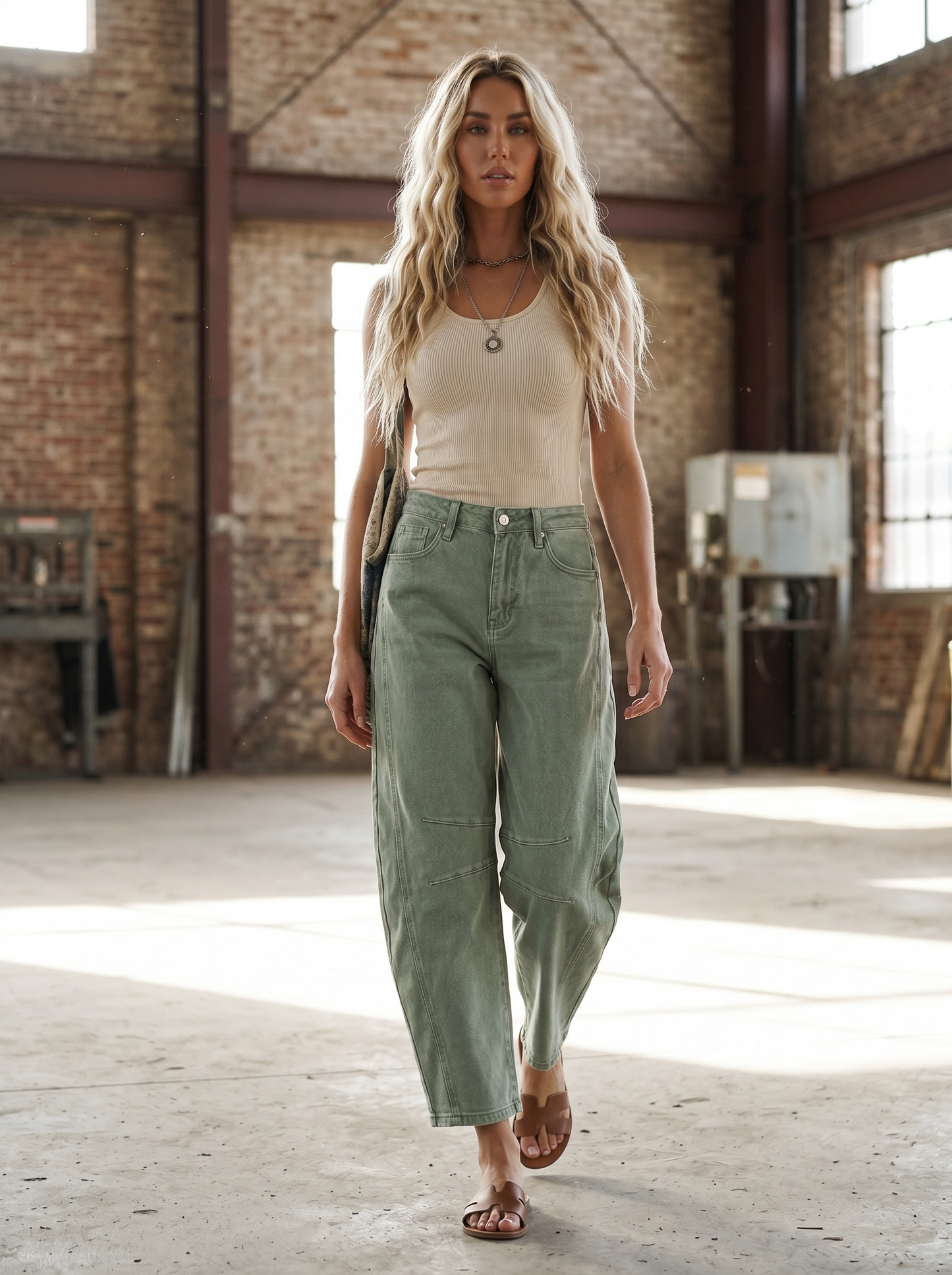 Colored Denim Barrel Jeans