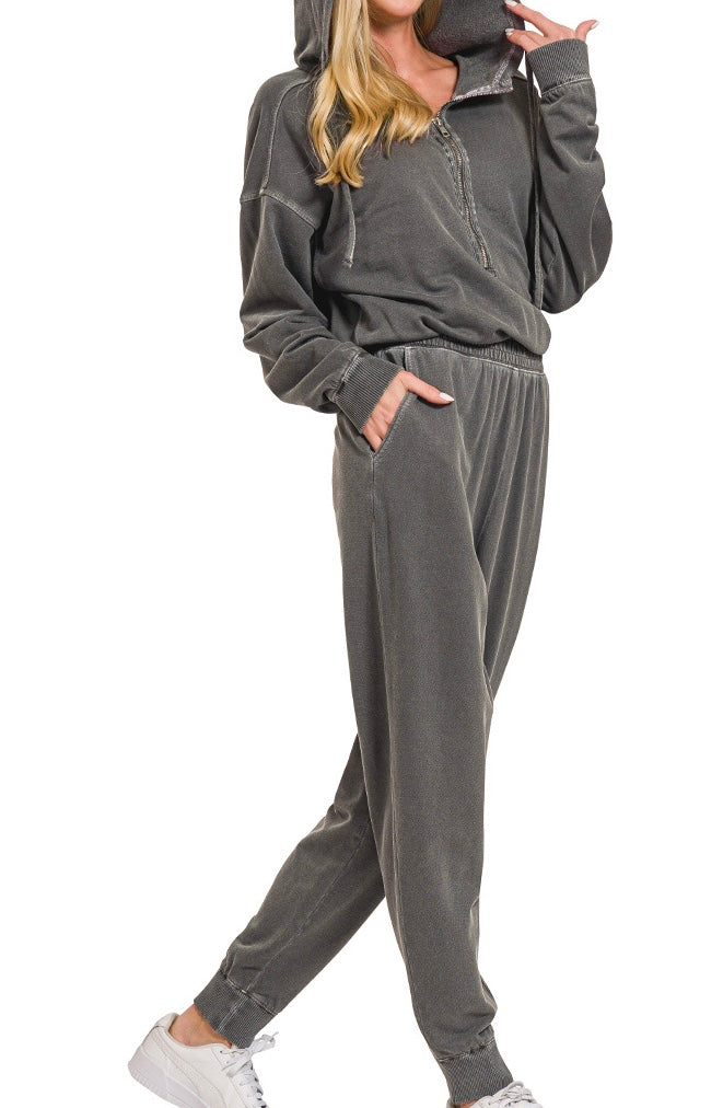 Washed 1/2 Zip Jumpsuit