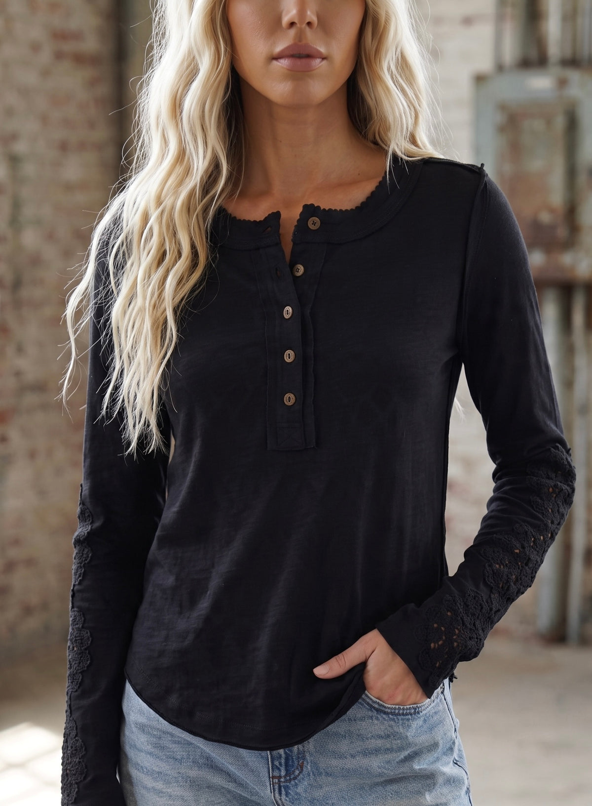 Bluivy Crochet Sleeve Henley