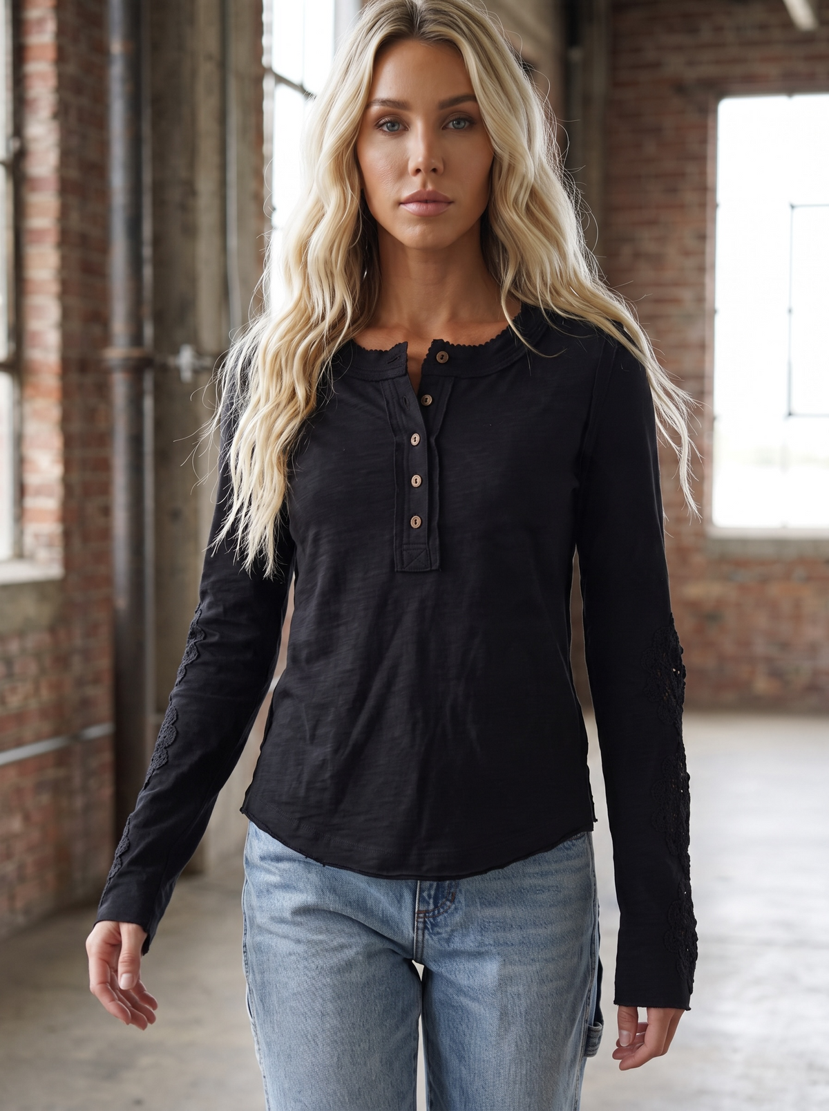 Bluivy Crochet Sleeve Henley
