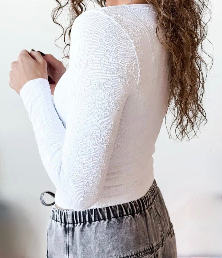 Nikibiki Lace Textured LS Crop Top