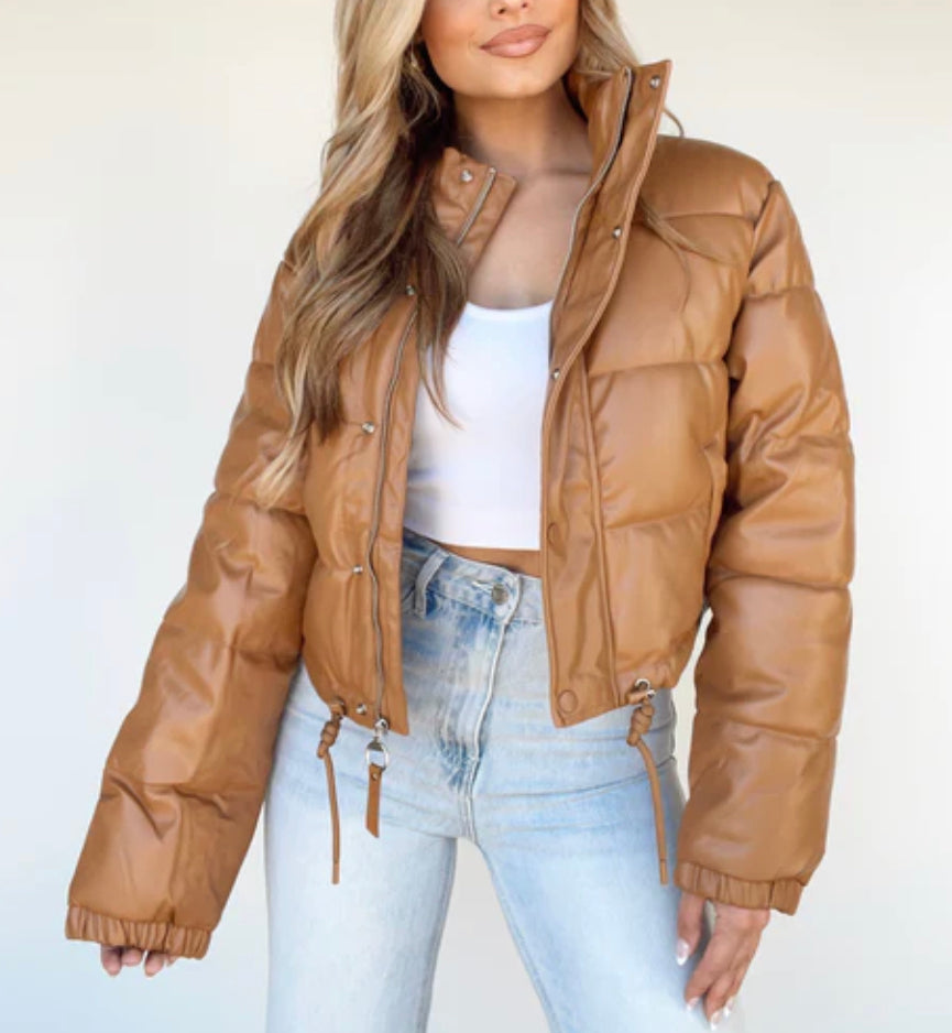 Faux Leather Puffer Jacket