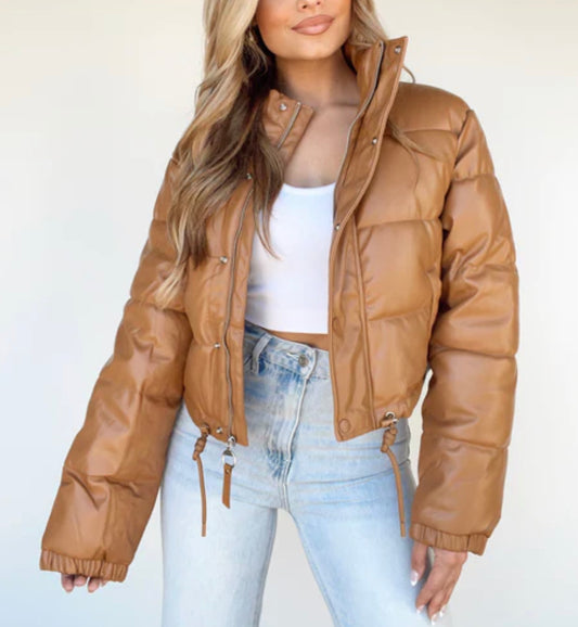 Faux Leather Puffer Jacket