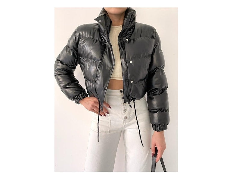 Faux Leather Puffer Jacket