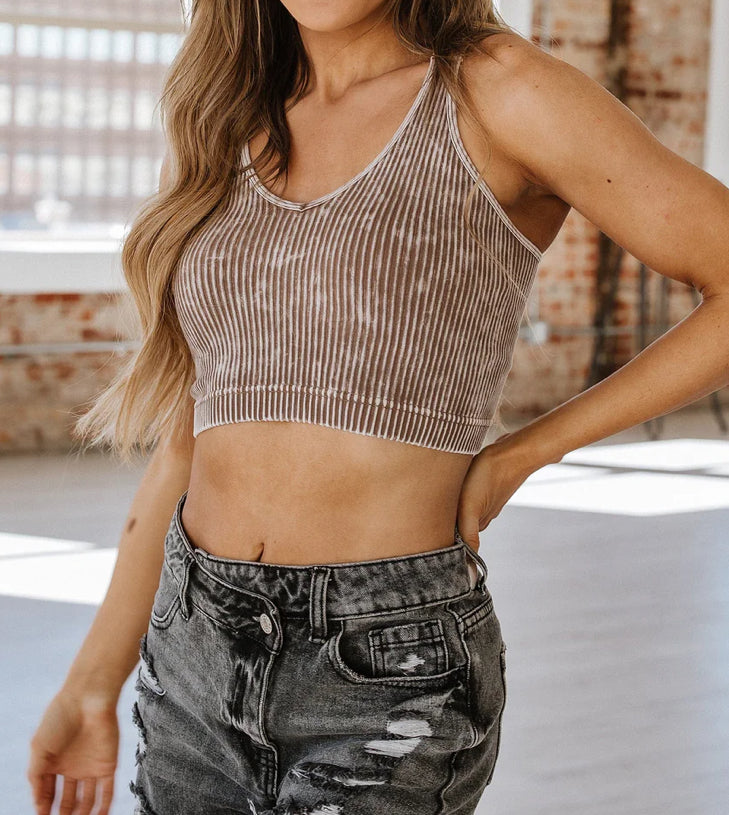 Ribbed V-Neck Crop Brami