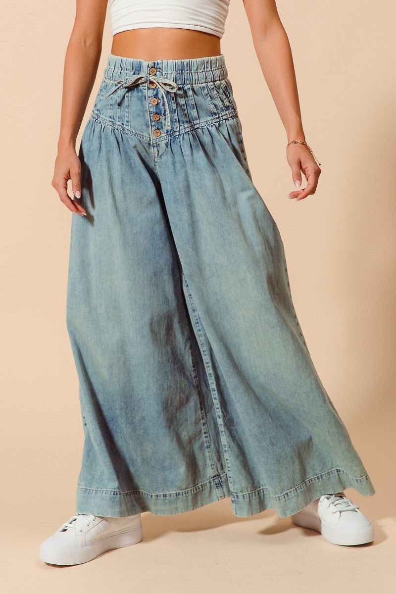 Wide Leg Drawstring Waist Jeans