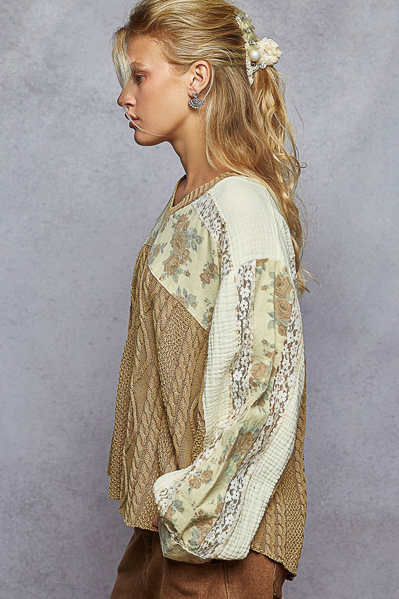 POL Floral Cable Knit Sweater