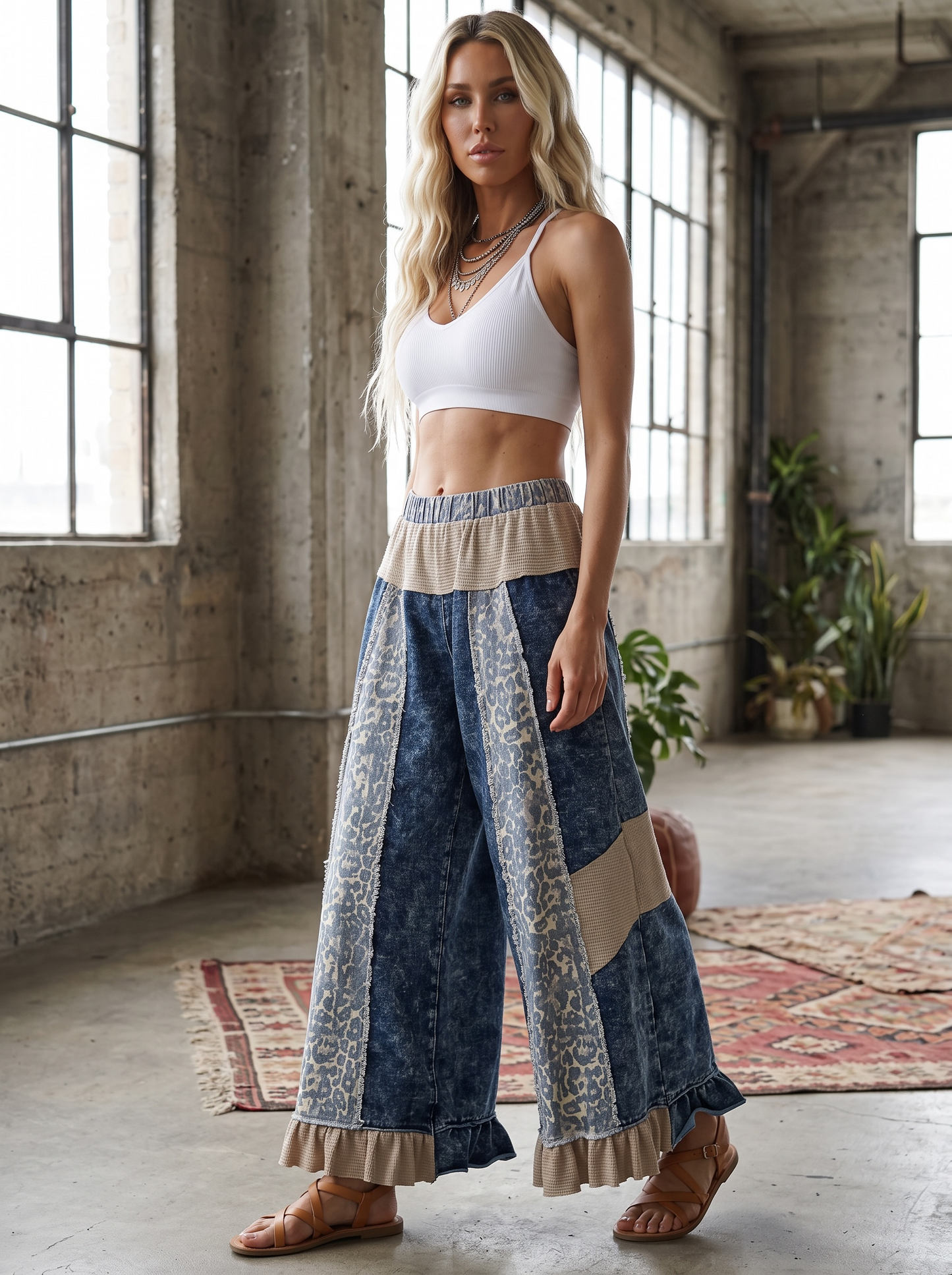 POL French Terry Ruffle Hem Pants