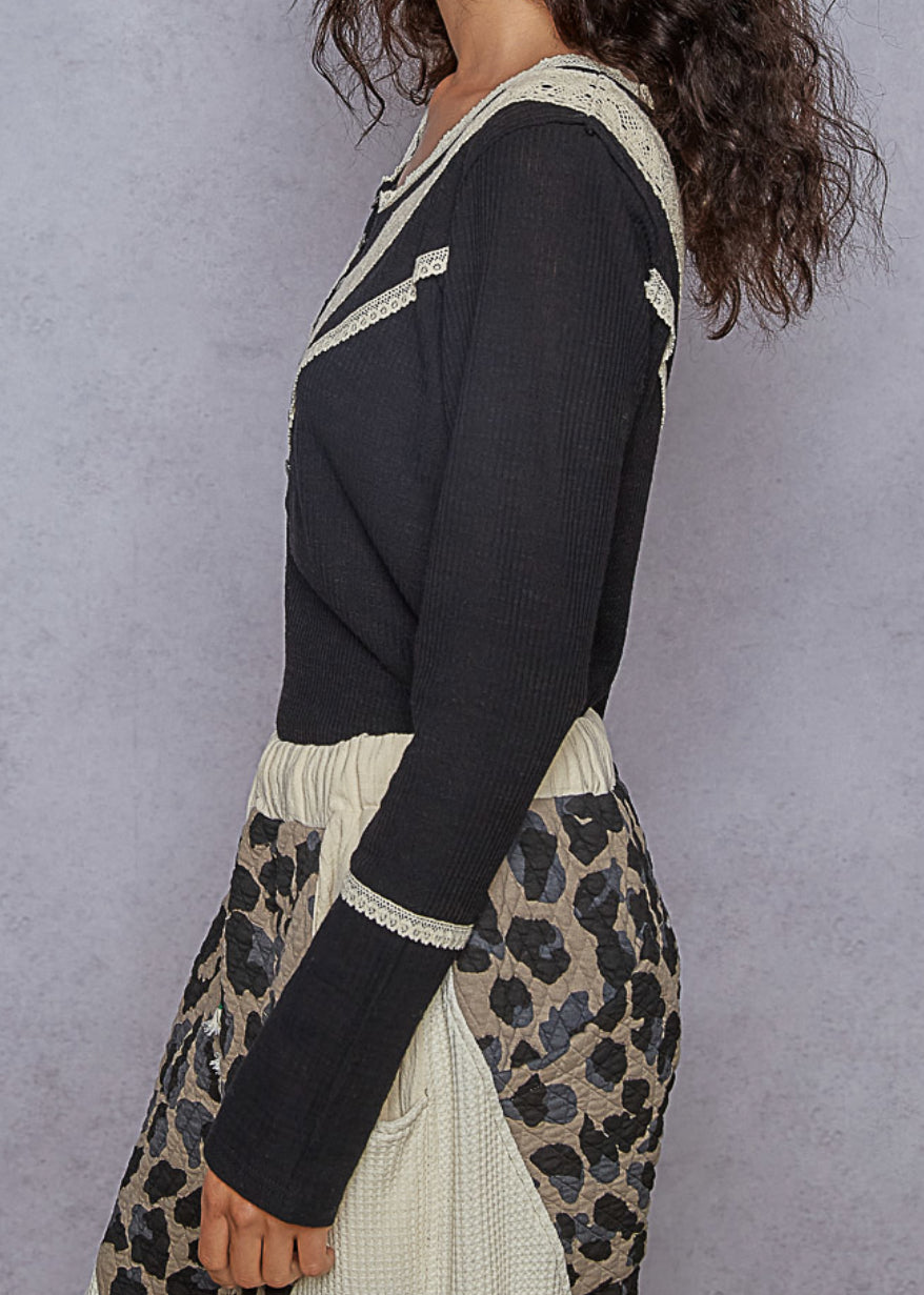 POL Crochet Contrast Henley