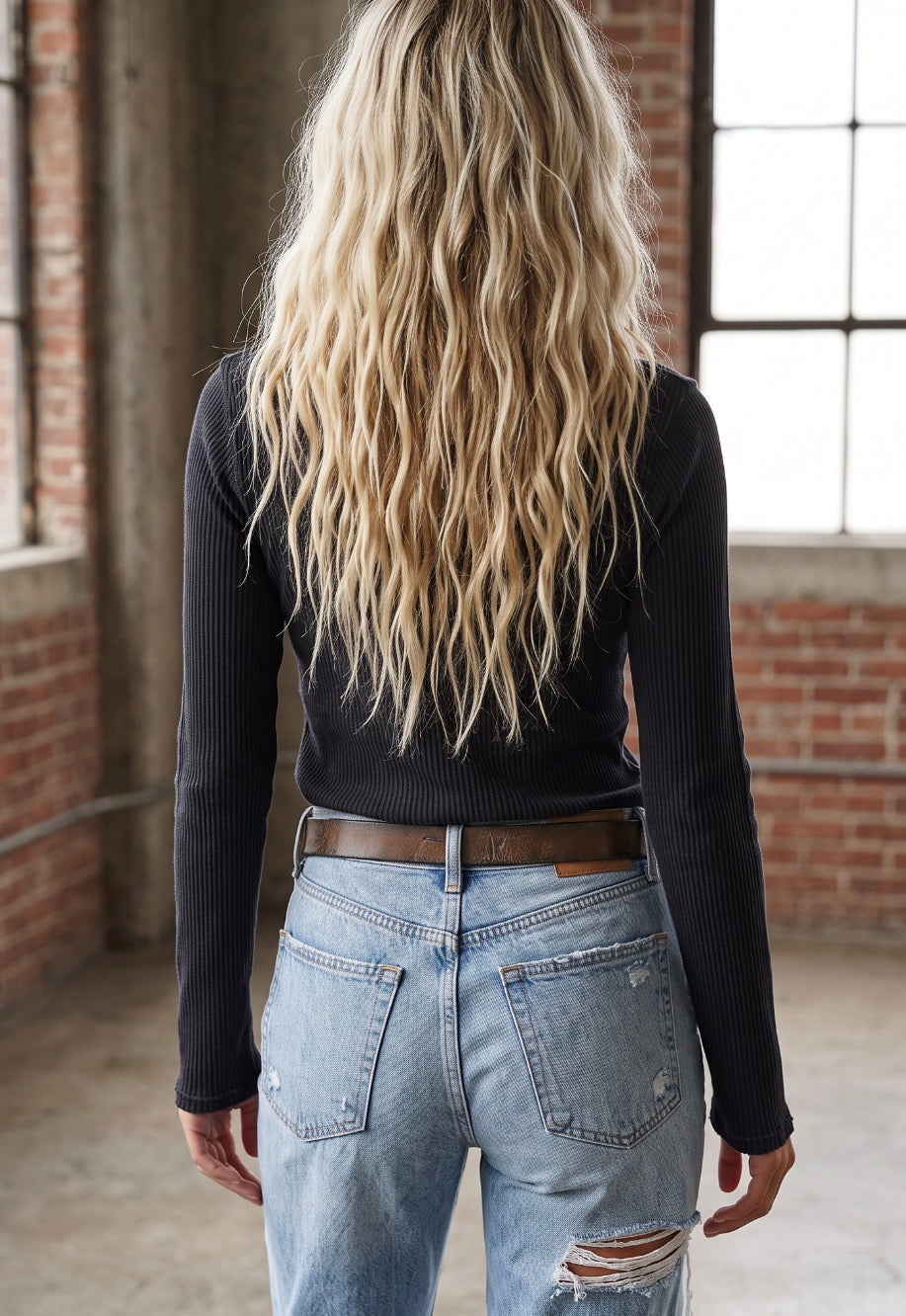 Washed Waffle Knit Henley