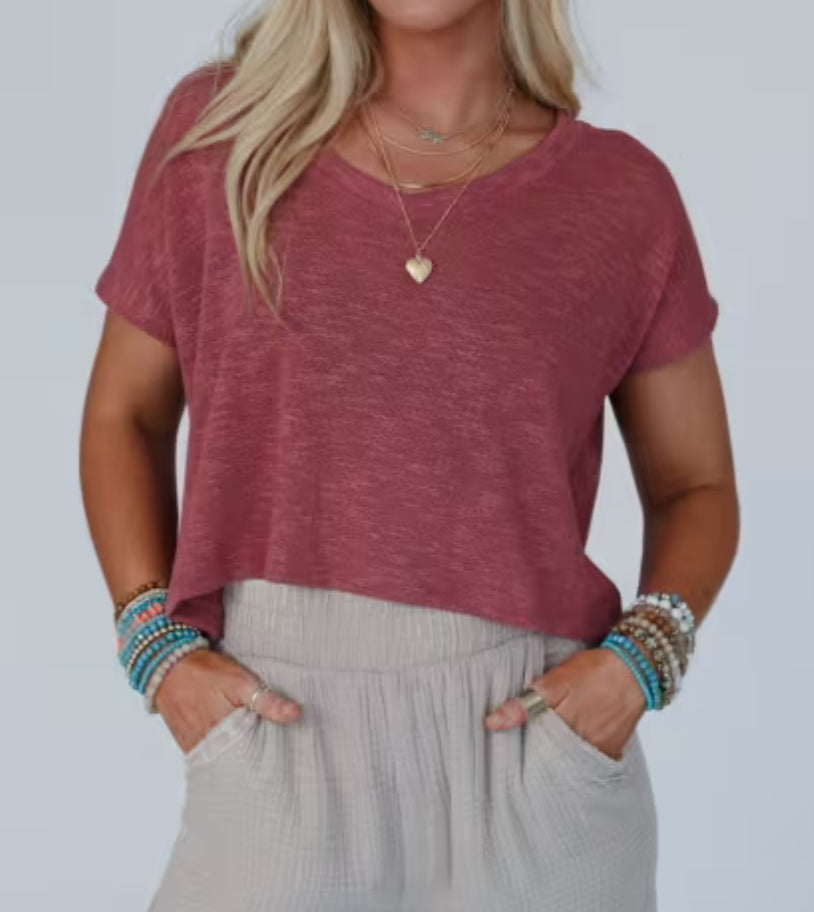 V-Neck Slub Hacci Crop Tee