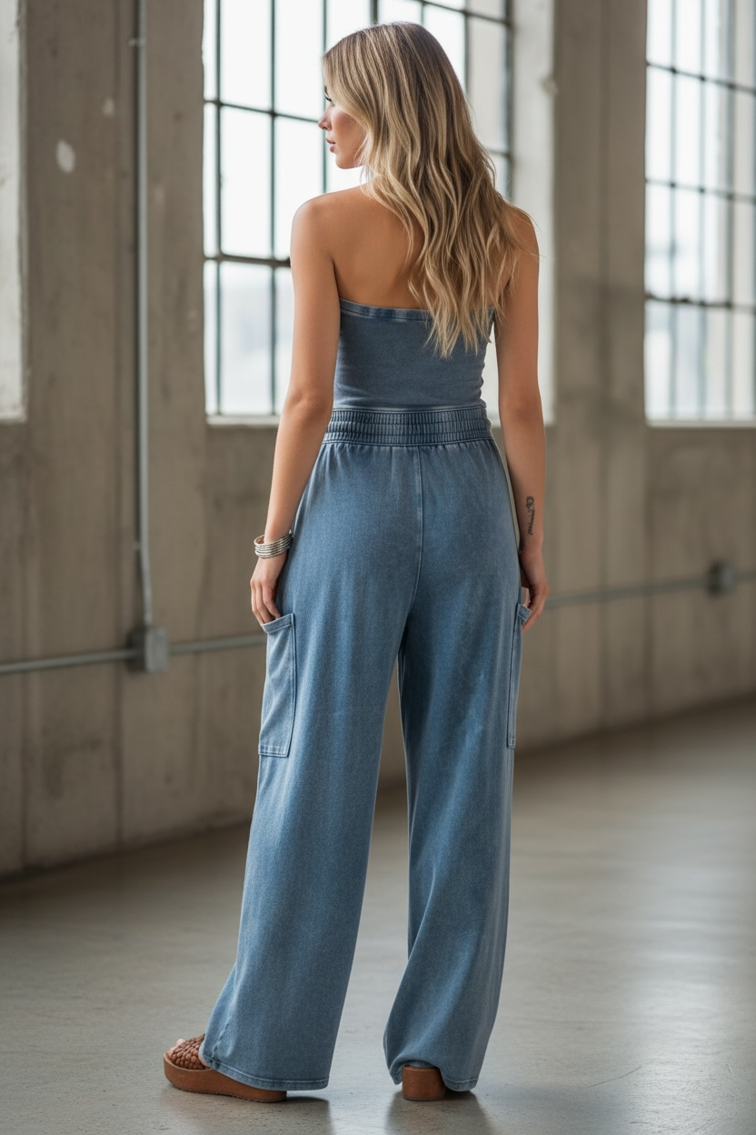 Washed Strapless Jumpsuit