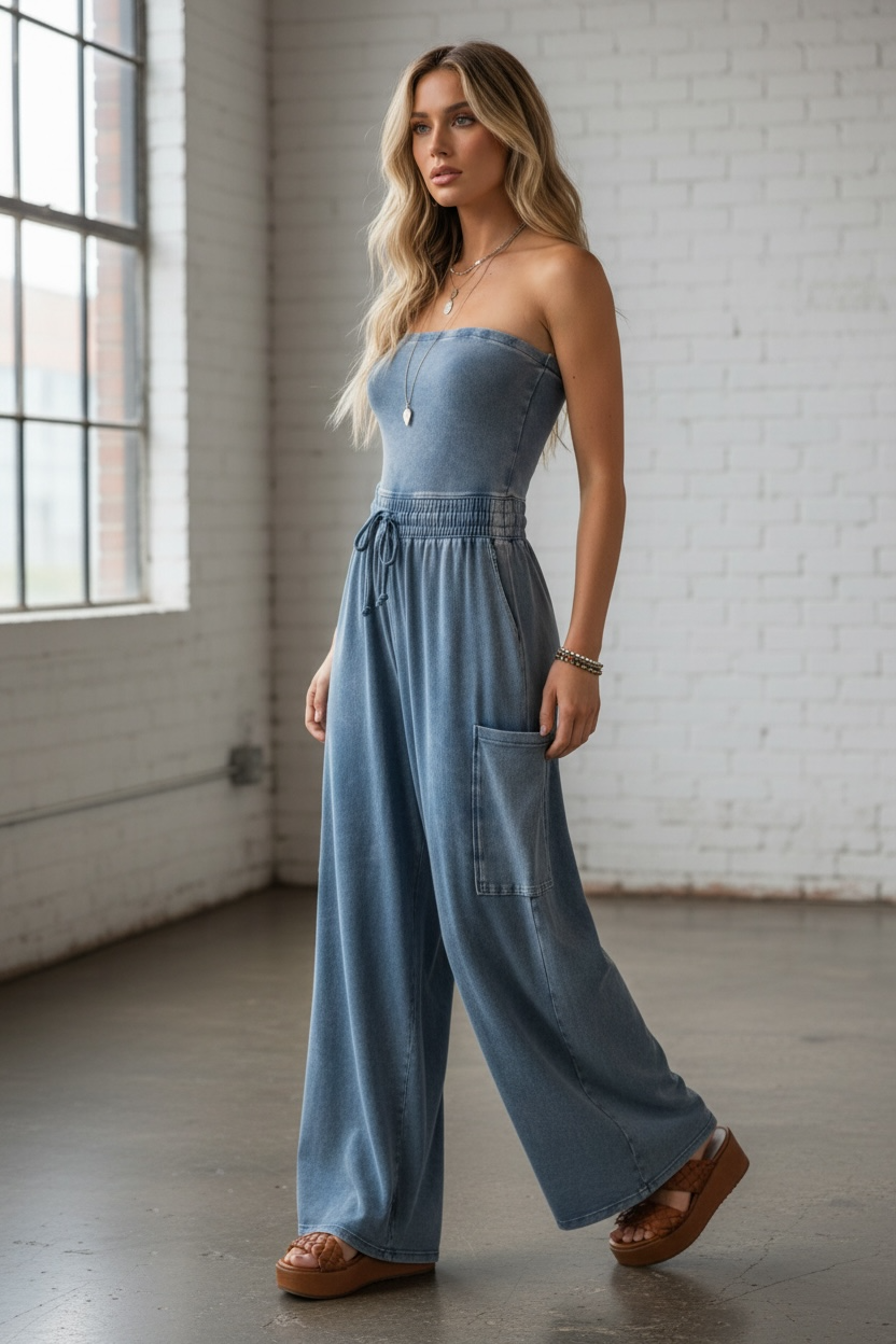 Washed Strapless Jumpsuit