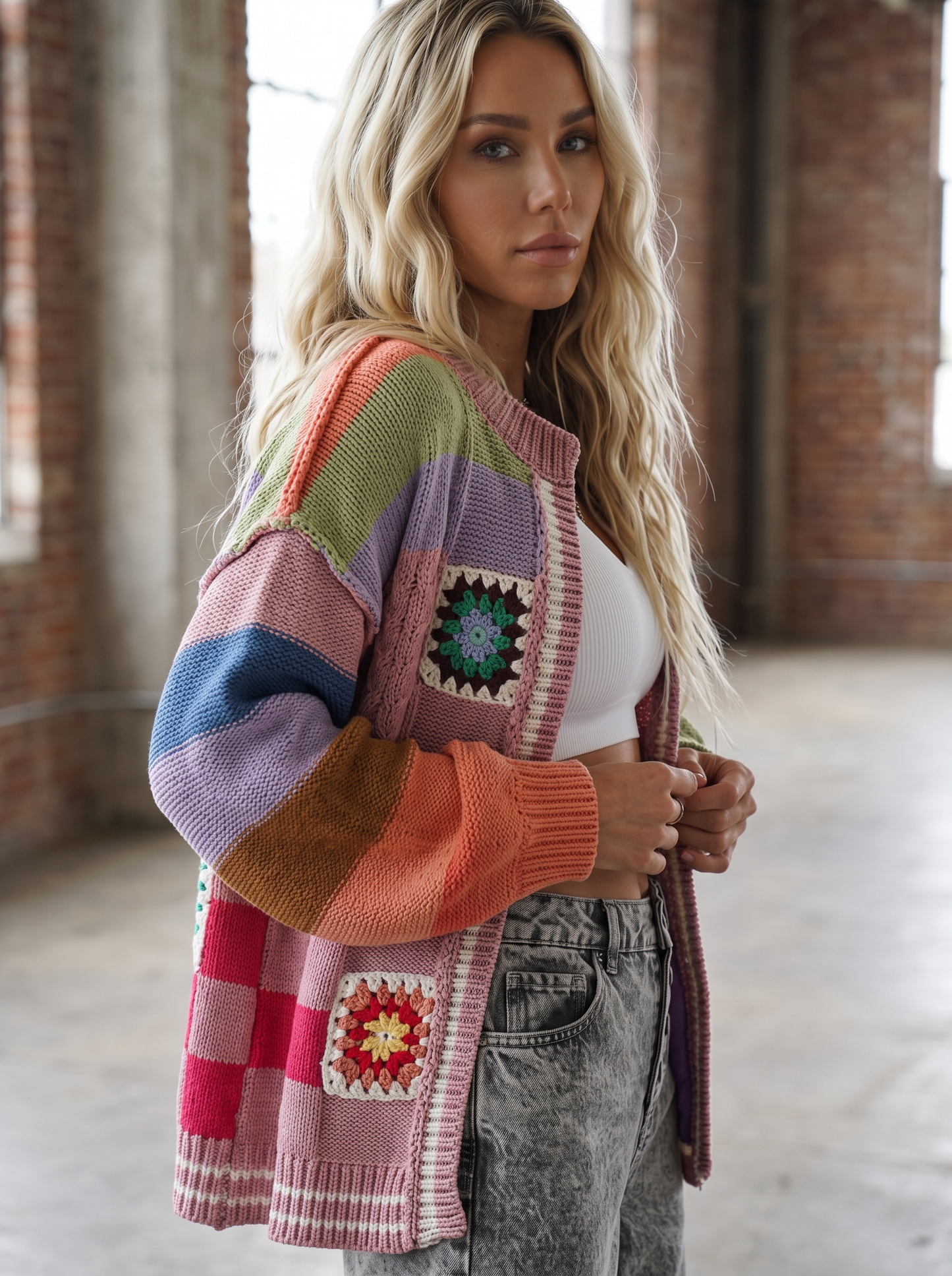 PREORDER - POL Chenille Granny Tile Cardigan