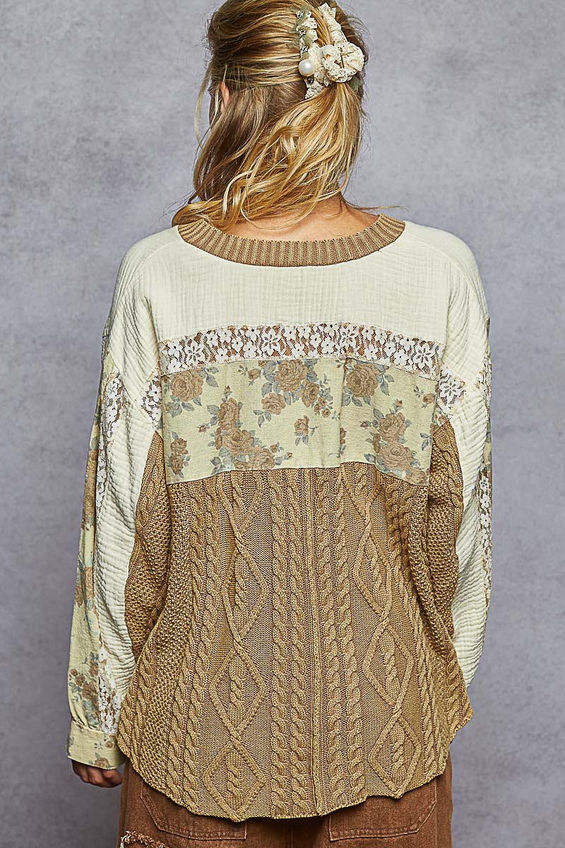 POL Floral Cable Knit Sweater
