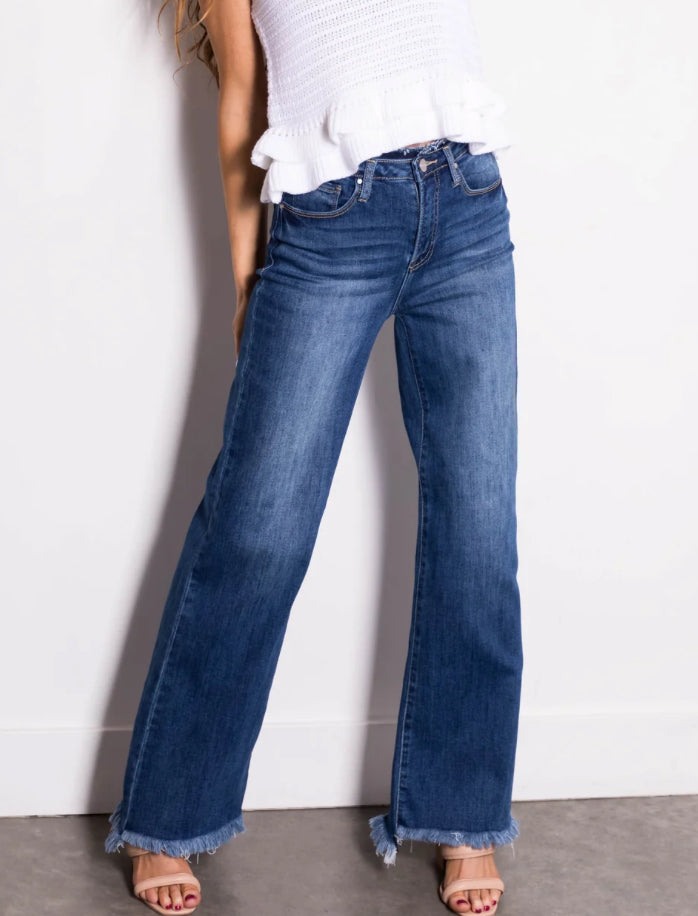 RISEN High Waist Raw Hem Wide Leg Jeans