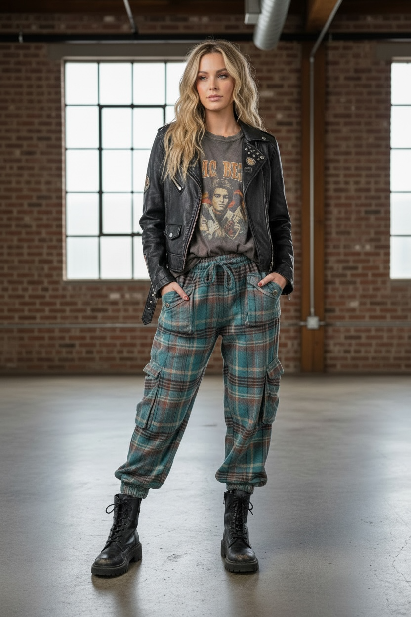 Angie Plaid Cargo Jogger