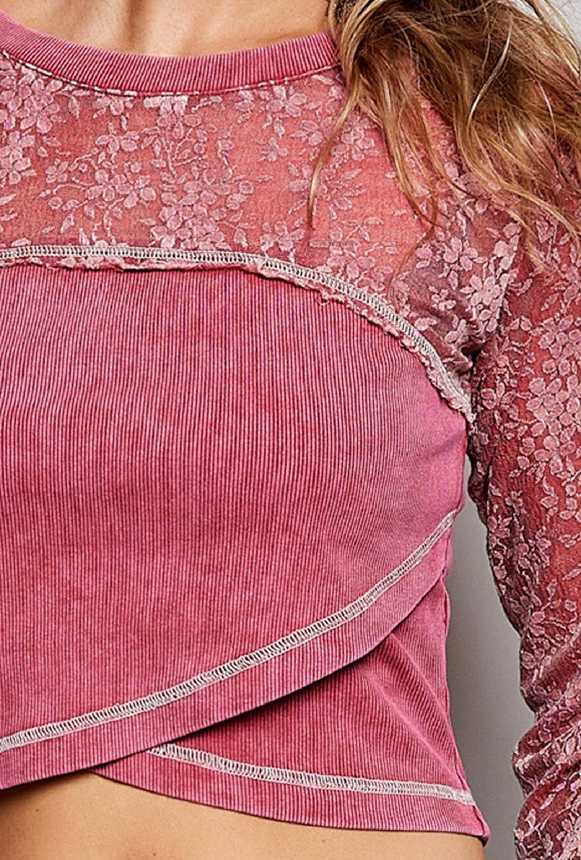 PREORDER- POL Lace Vintage Wash Crop Top