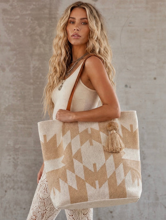 Cream & Tan Aztec Tote