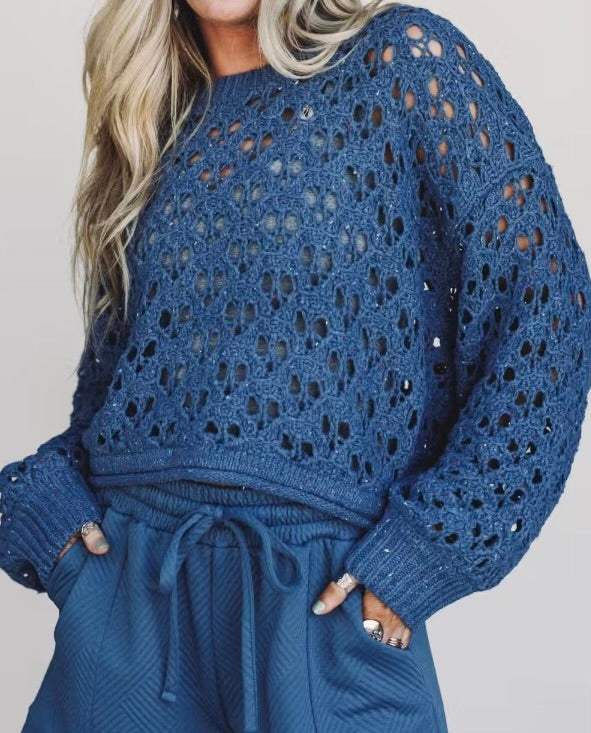 Cropped Crochet Knit Sweater