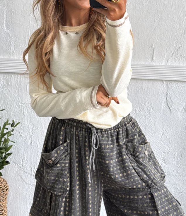 POL Studded Long Sleeve Top