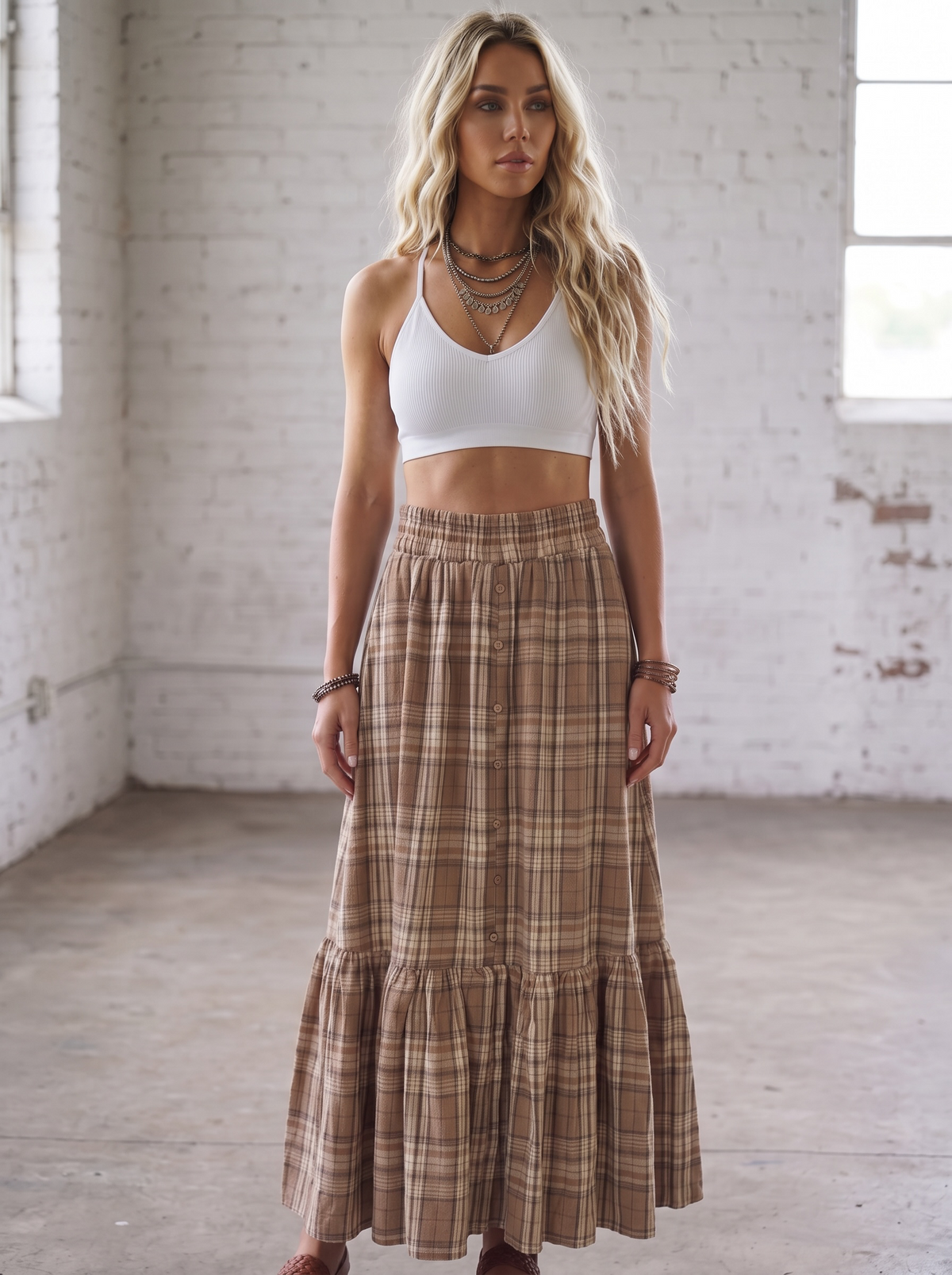 Plaid Button Down Maxi Skirt