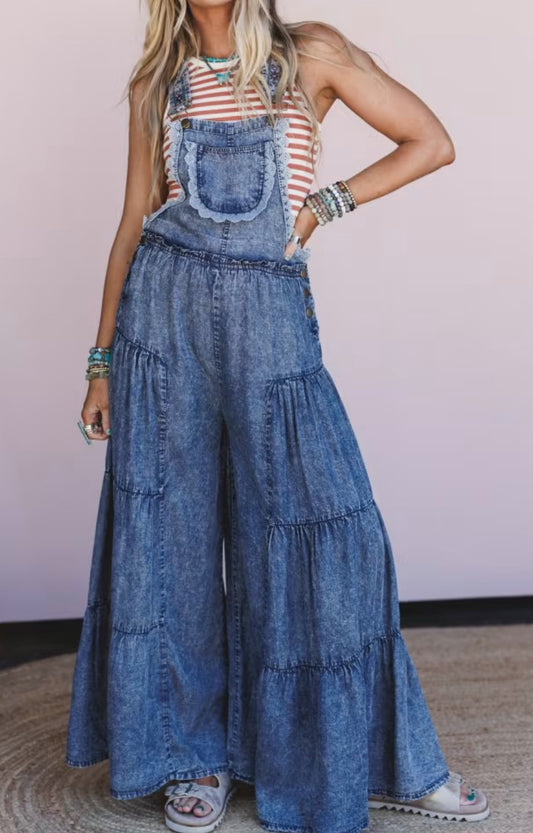 Eesome Washed Tiered Overalls