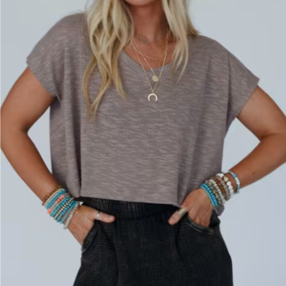 V-Neck Slub Hacci Crop Tee