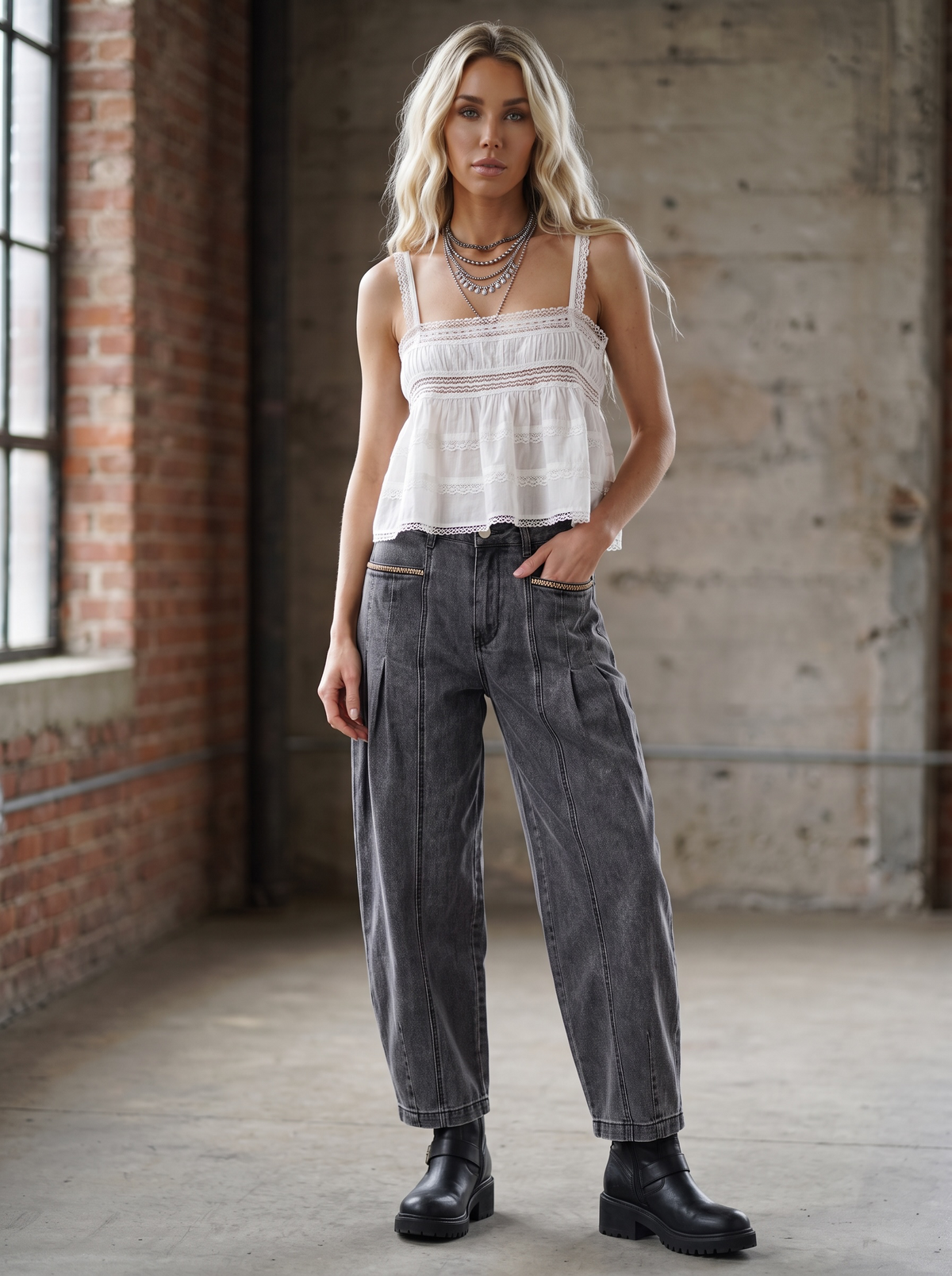 Easel Astec Trim Barrel Jeans