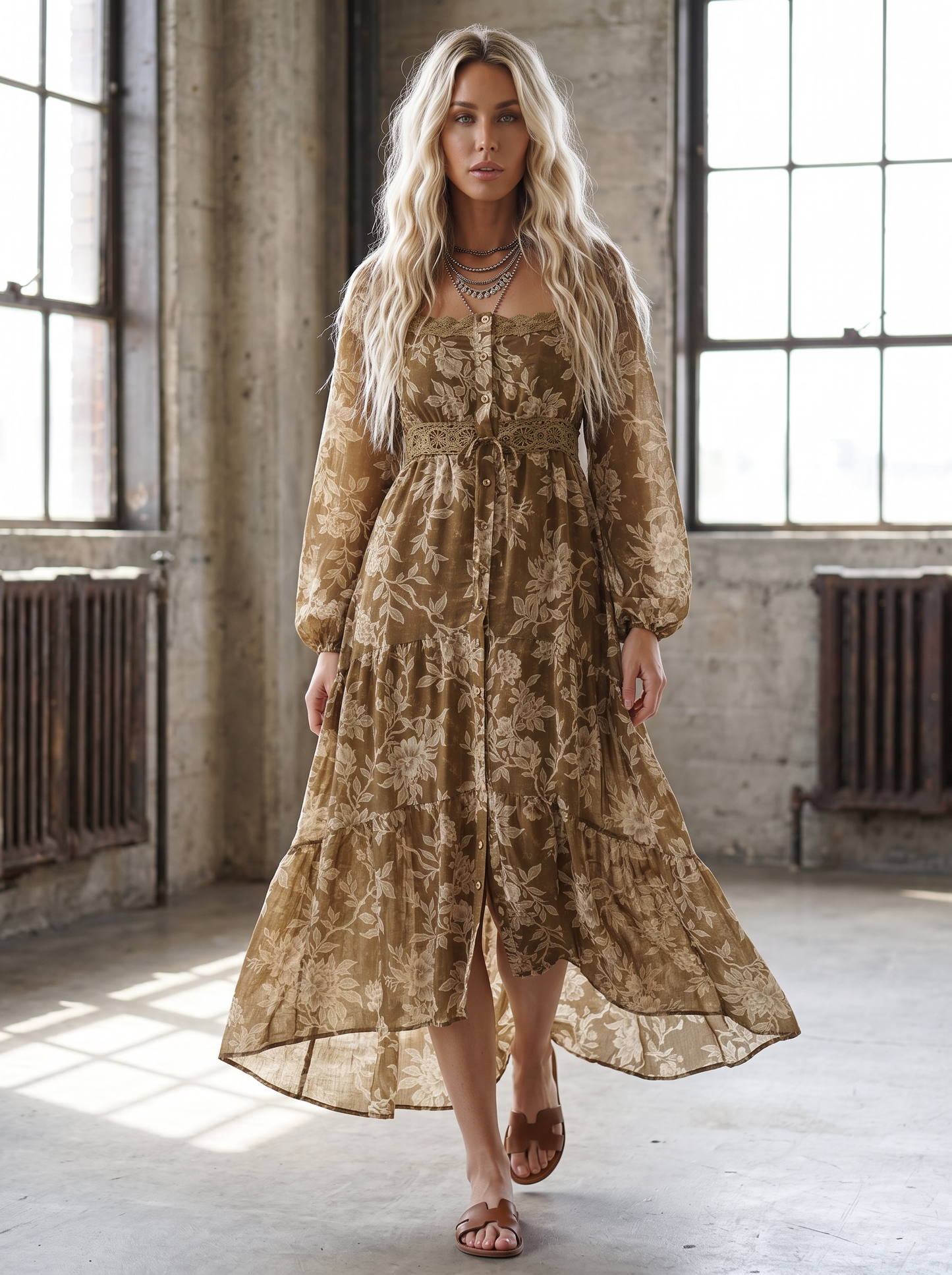 Promesa Floral Button-Front Maxi Dress