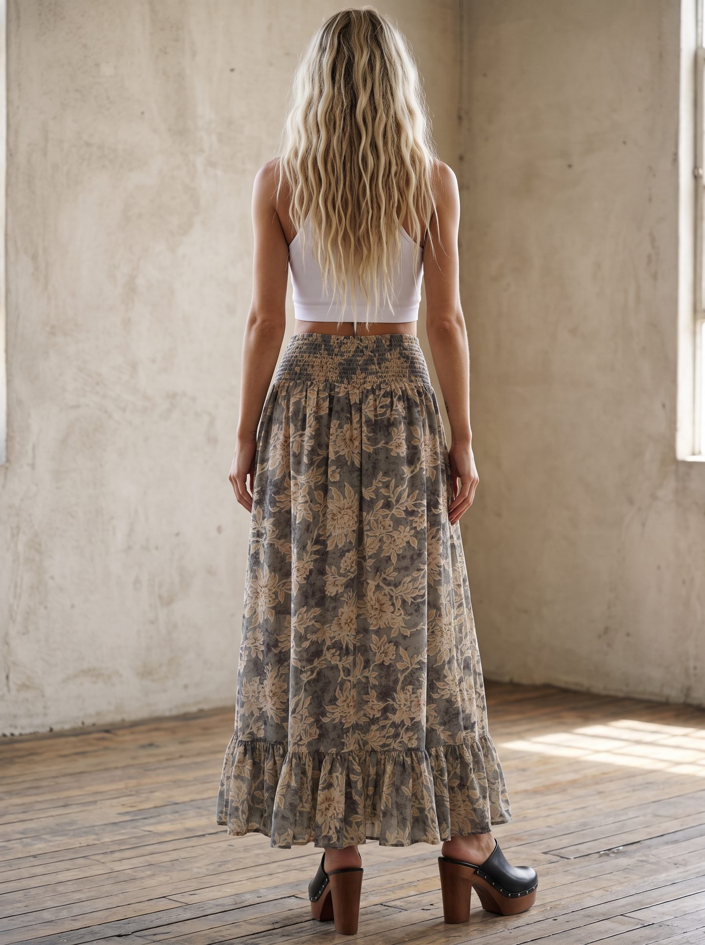 Promesa Floral Lace-Up Maxi Skirt